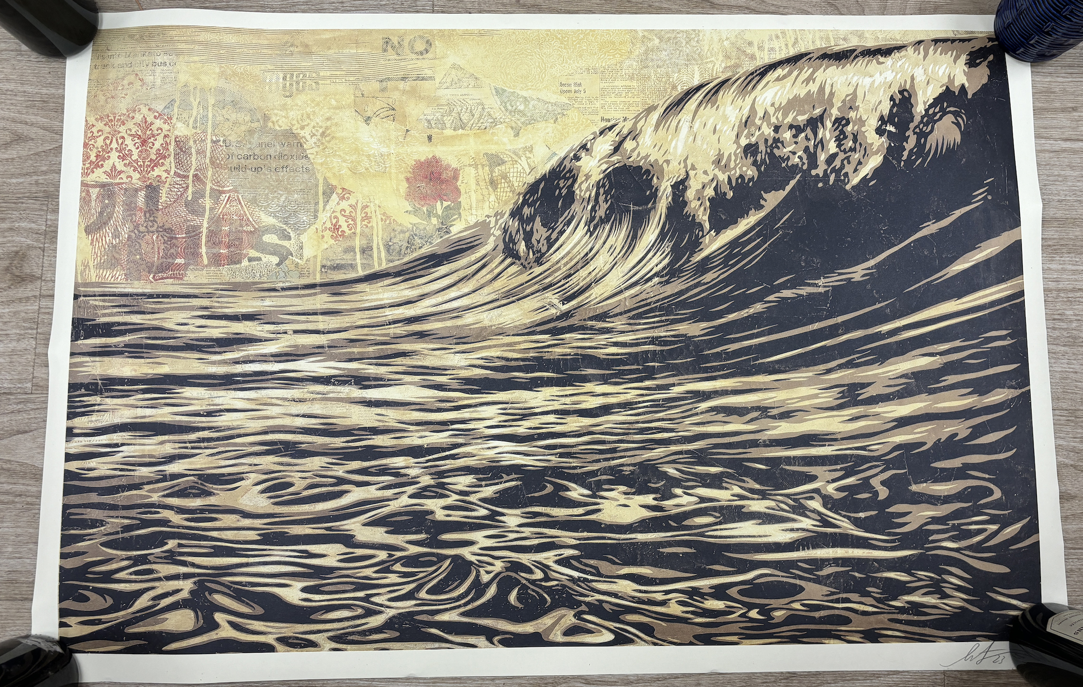 Shepard Fairey (b.1970), coloured print, Dark Wave, signed in pencil, unframed, 90 x 60cm